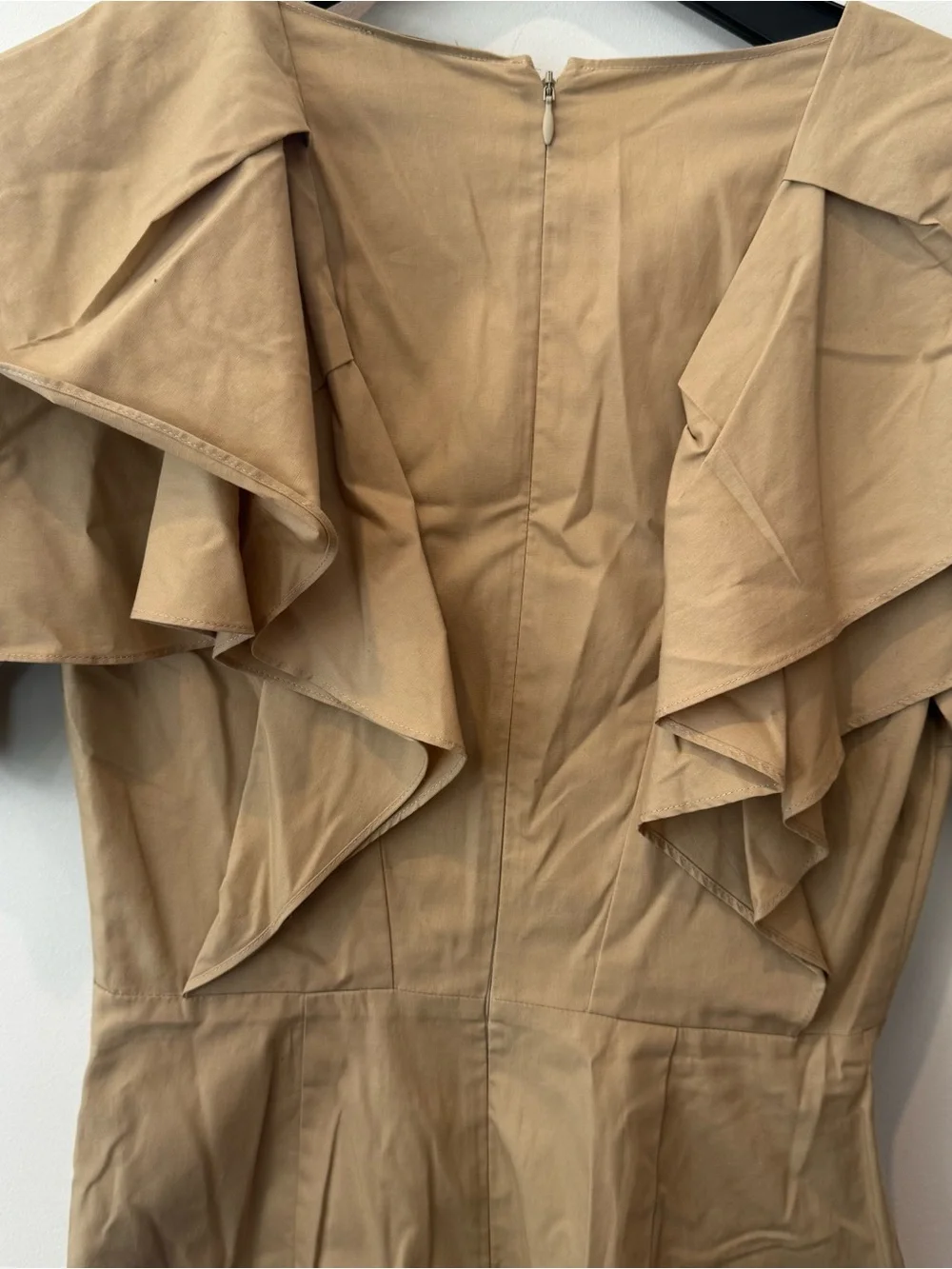 Lidaan Lina Ruffle Poplin Mini Dress In Beige with pockets , mini - Picture 7 of 11
